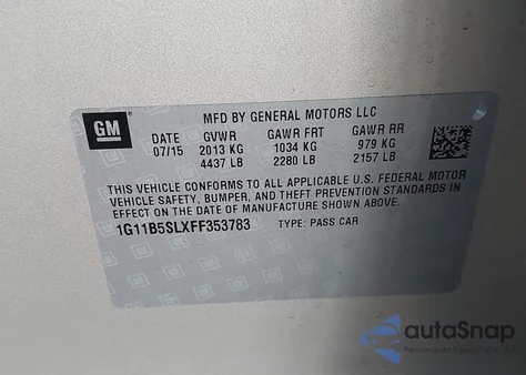 2015 Chevrolet Malibu Ls from USA, damaged, VIN 1G11B5SLXFF353783